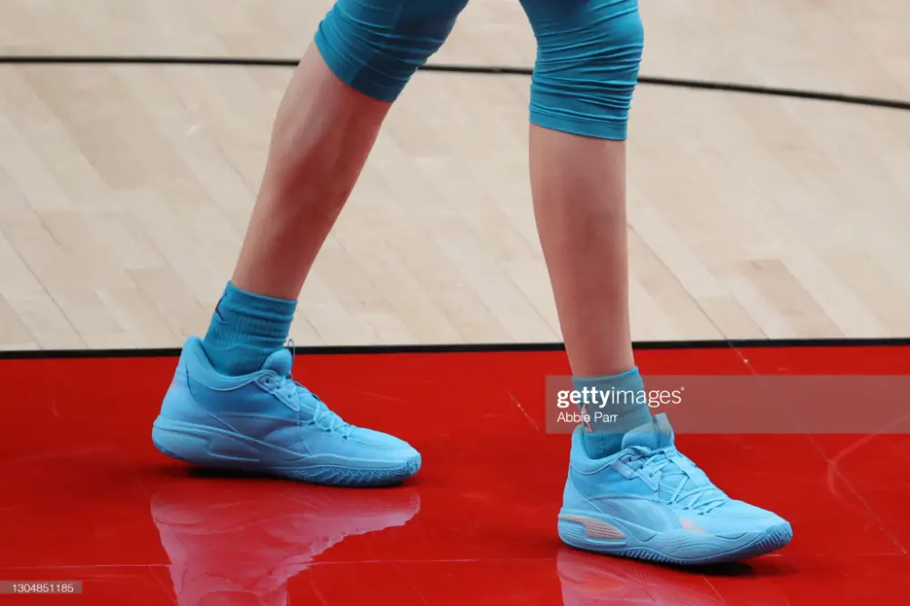 A general view of the Puma shoes worn by LaMelo Ball of the Charlotte ...
