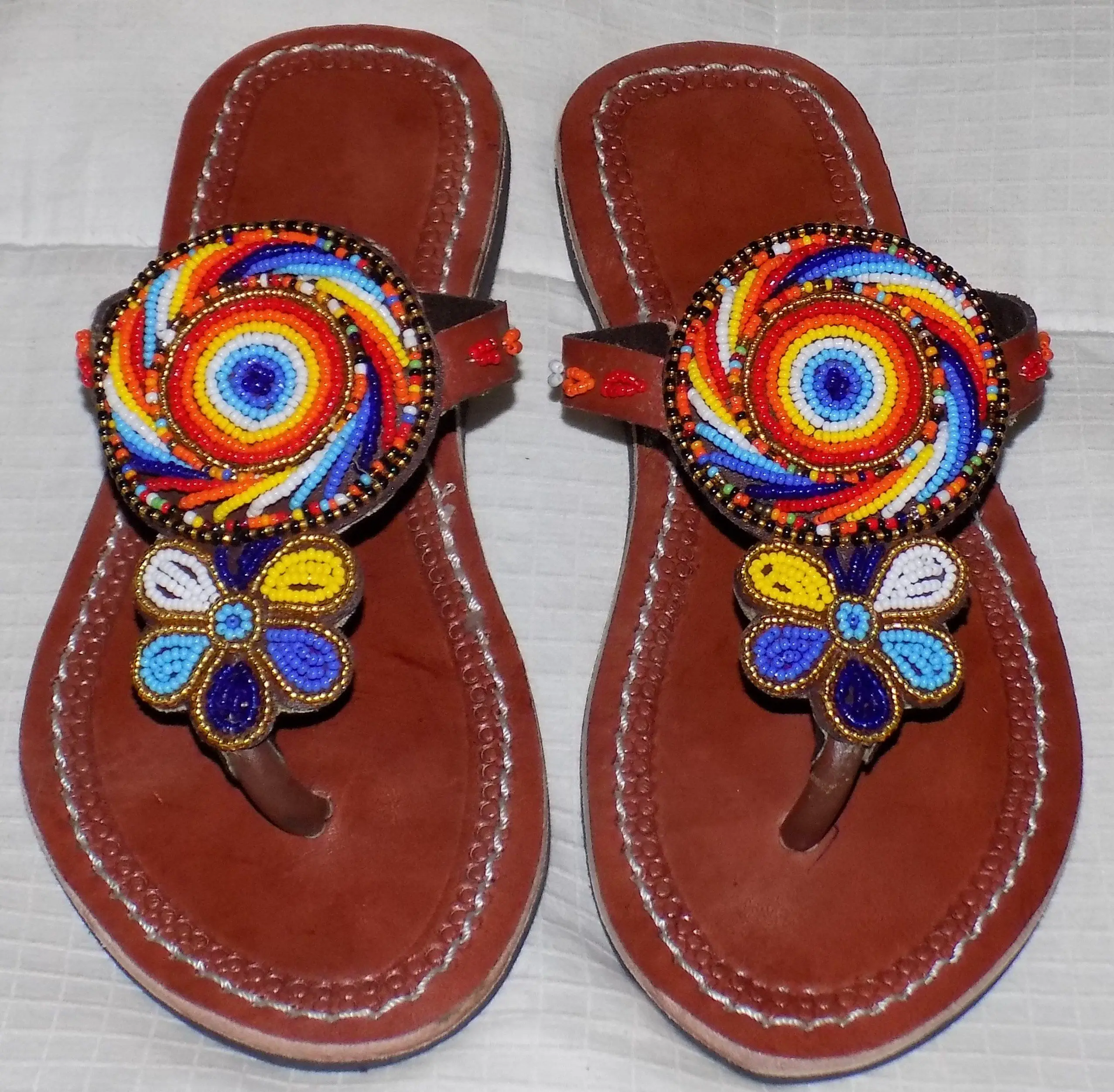 African Masai RAINBOW Colored Beaded Handmade Ladies Sandals SIZE 37 ...