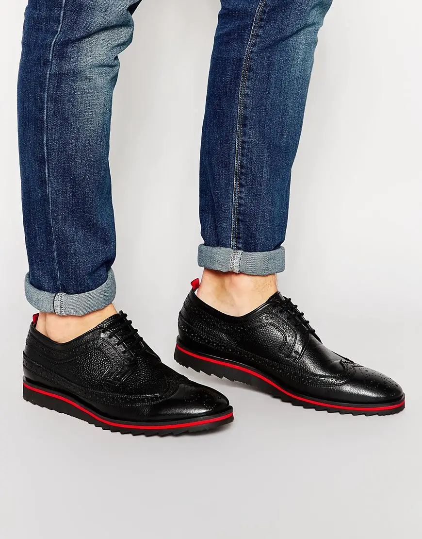 Asos Brogue Shoes In Black Leather With Cleated Sole in Black for Men ...