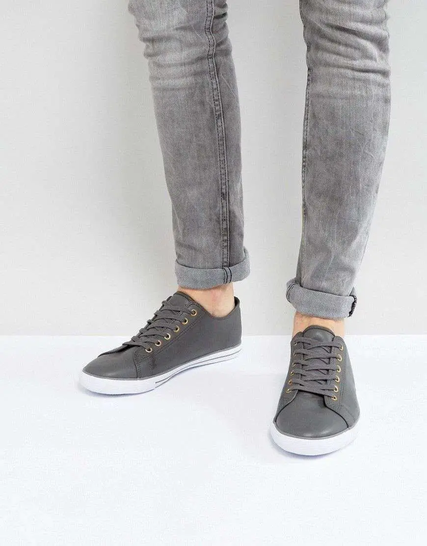 ASOS Lace Up Sneakers In Gray Leather Look