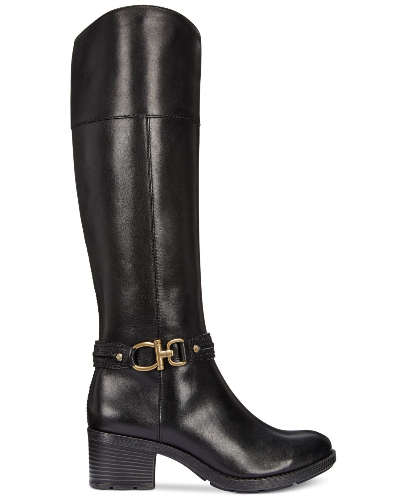 Bandolino Ulla Wide Calf Riding Boots in Black (Black Leather)
