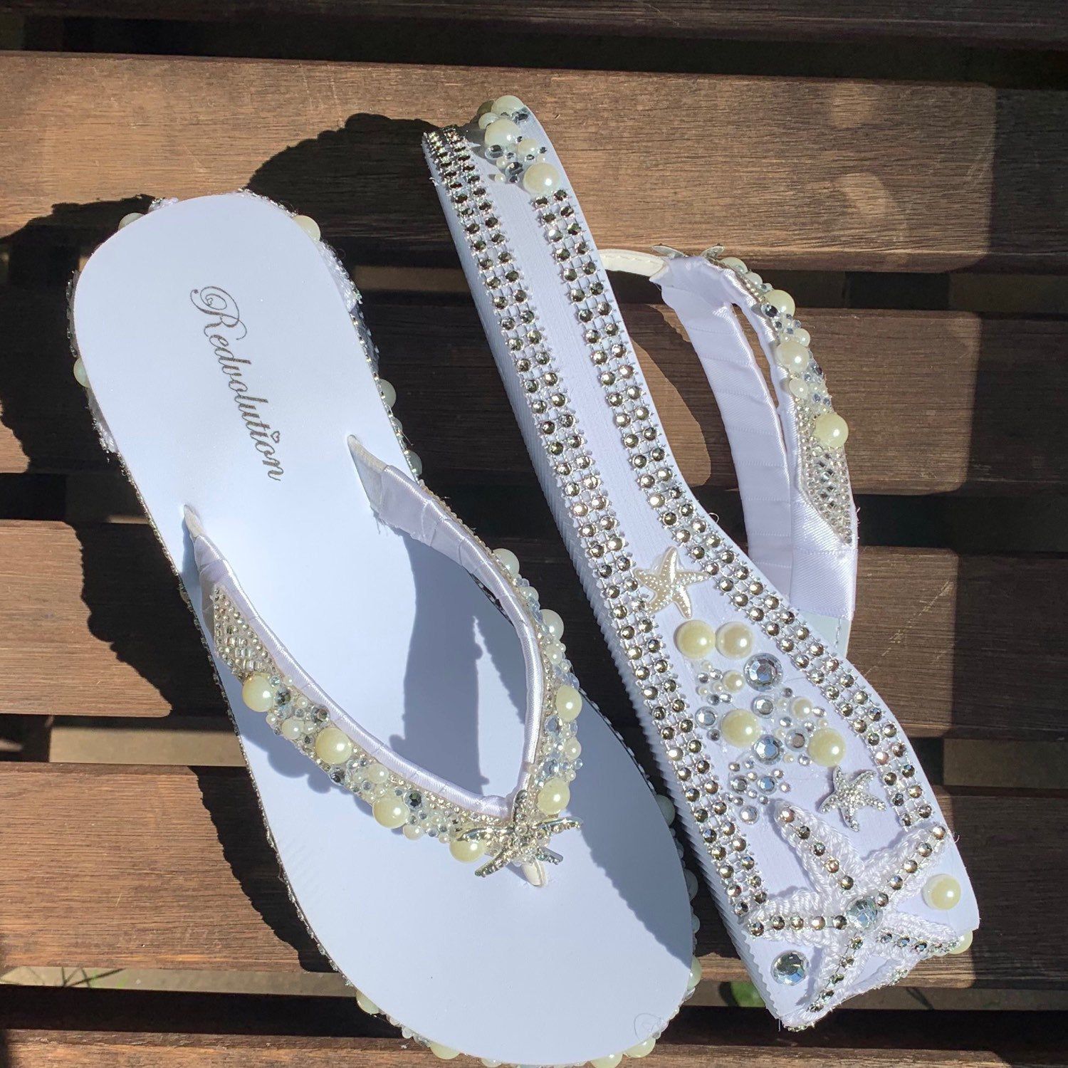 Bridal Wedge Flip Flops Custom Starfish Platform Sandals