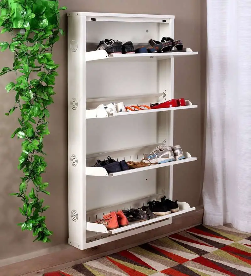 Buy Eliteo Metal White 4 Shelves Shoe Rack Online