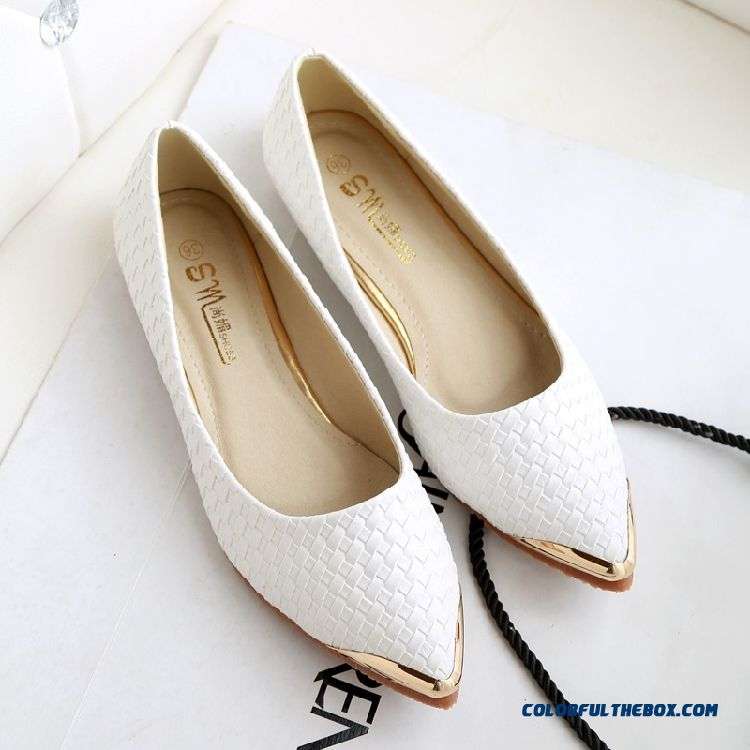 Cheap Simple Sweet Little Size White Pointed Women Flat Shoes Sale Online