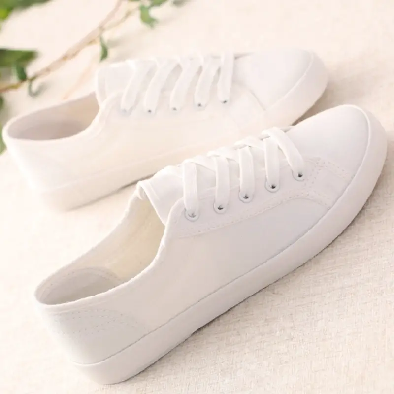Classic Women Sneakers White Canvas Shoes Ladies Solid Casual Shoes ...
