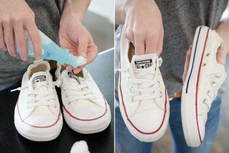 Clean stains off white tennis shoes with nail polish ...