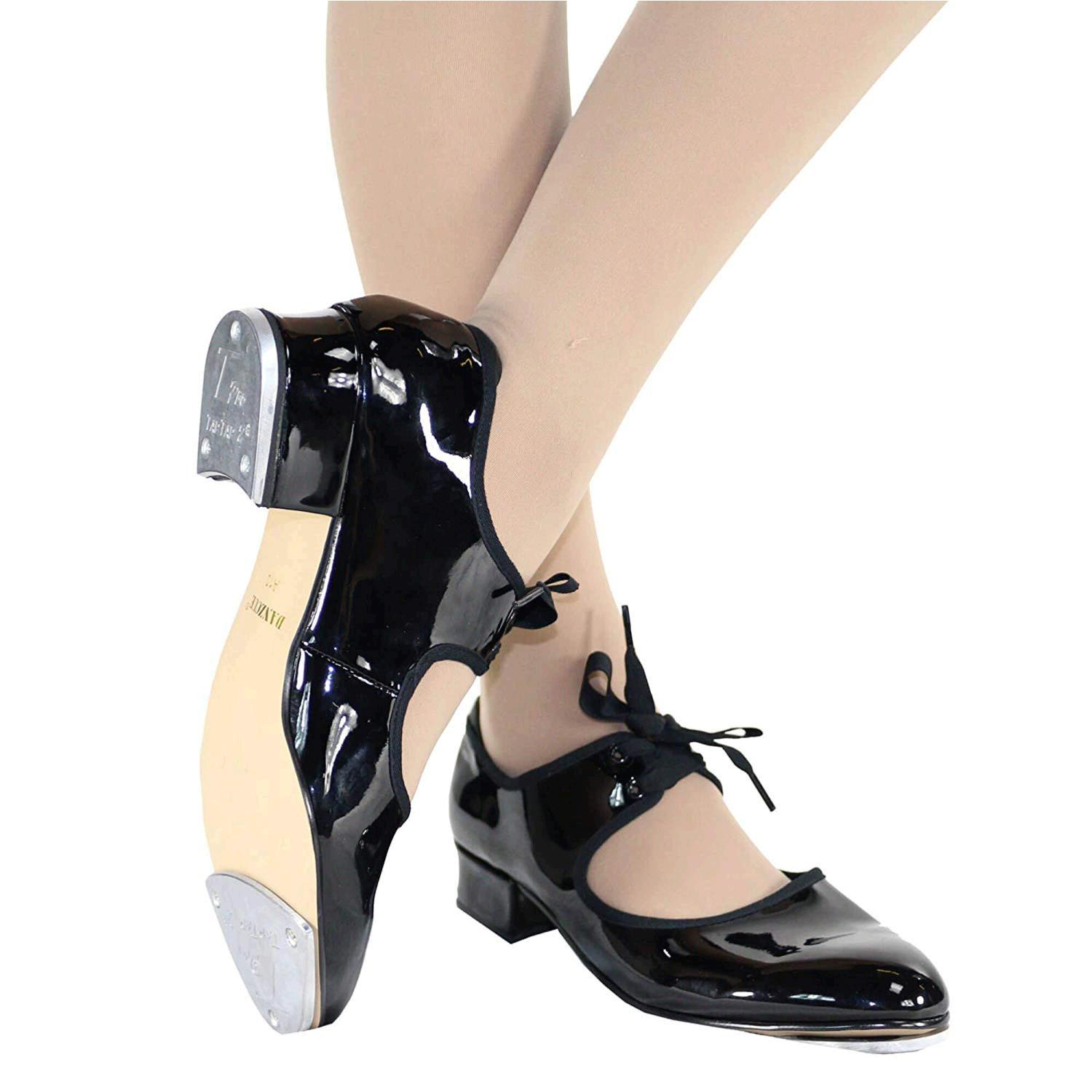 Danzcue Adult Patent Flexibale Tap Shoes, Black, Size 4.0 H619