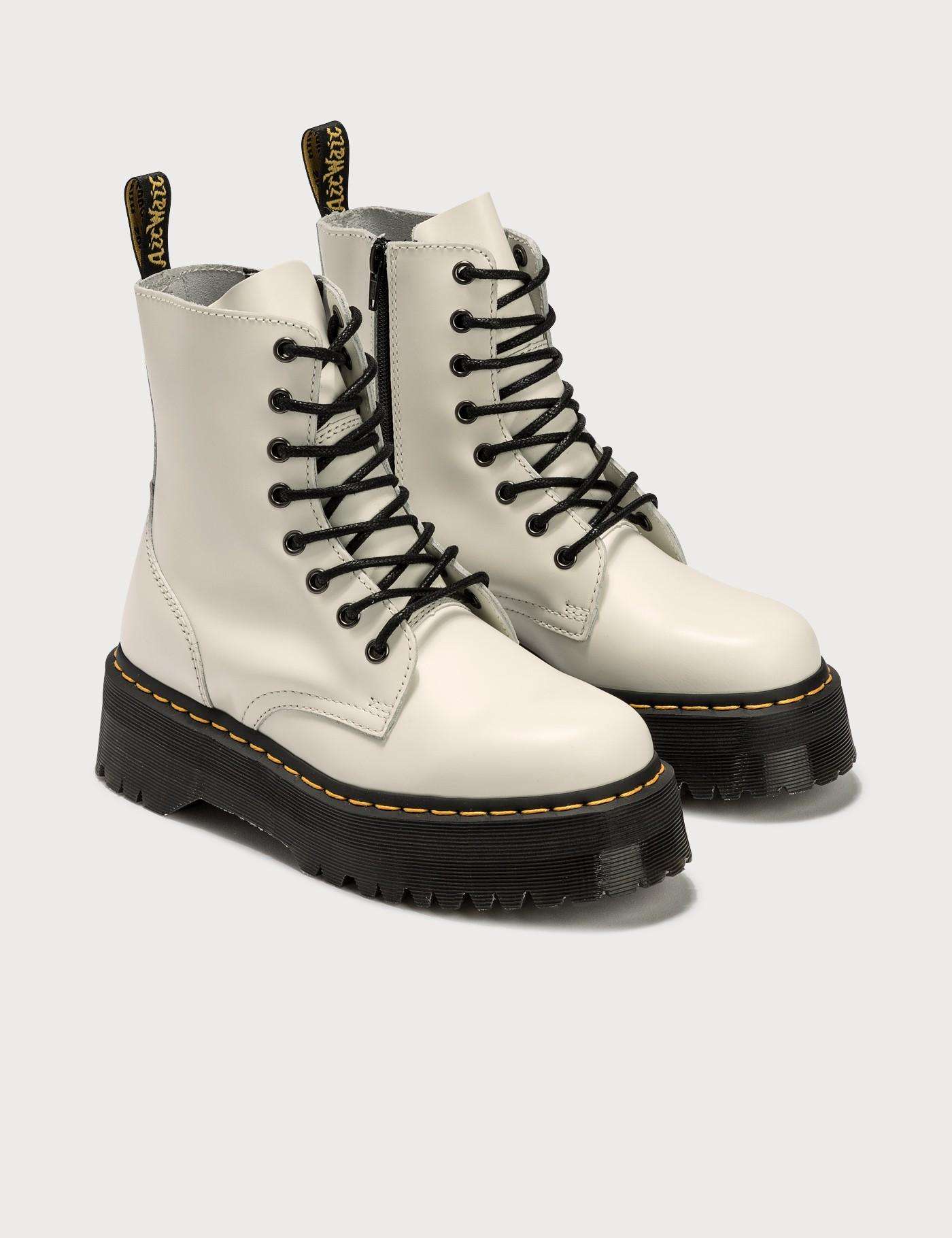 Jadon Smooth Leather Platform Boots White - LoveShoesClub.com