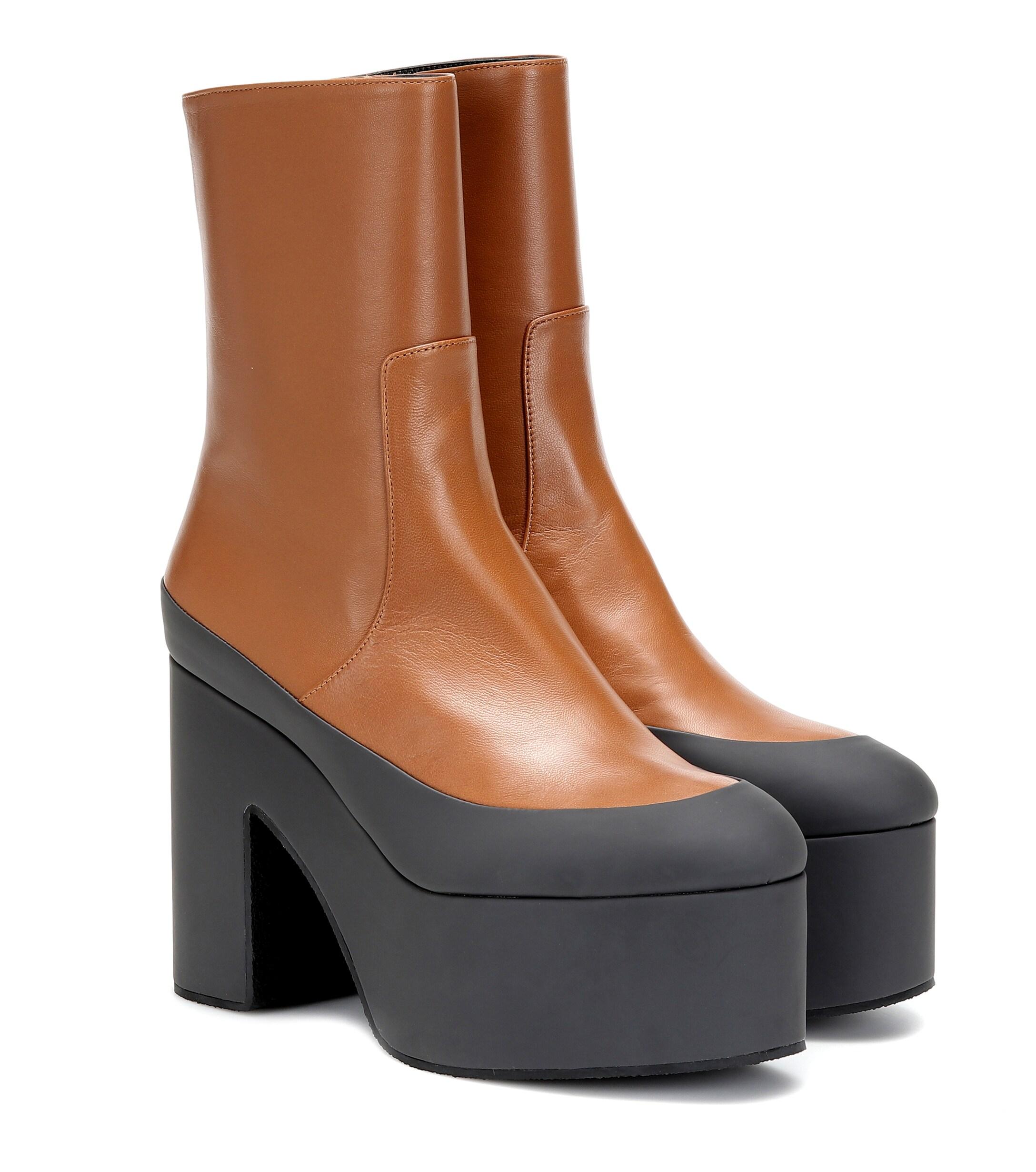 Dries Van Noten Leather Platform Ankle Boots in Brown