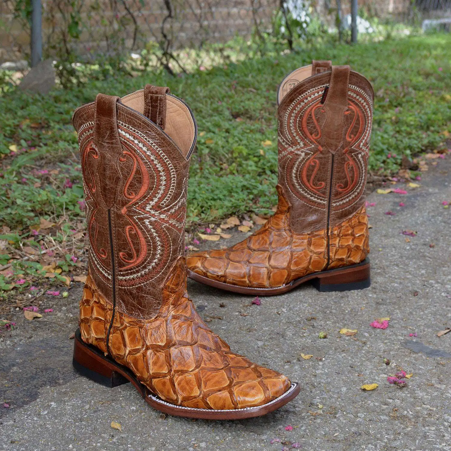 Exotic Pirarucu Cognac Square Toe Boots â La Raza Western Wear