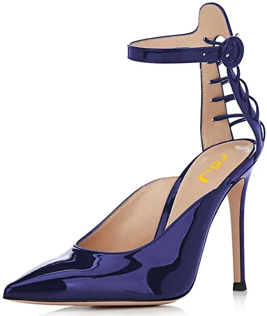 FSJ Women Pointed Toe Stiletto High Heels Ankle Strap D ...