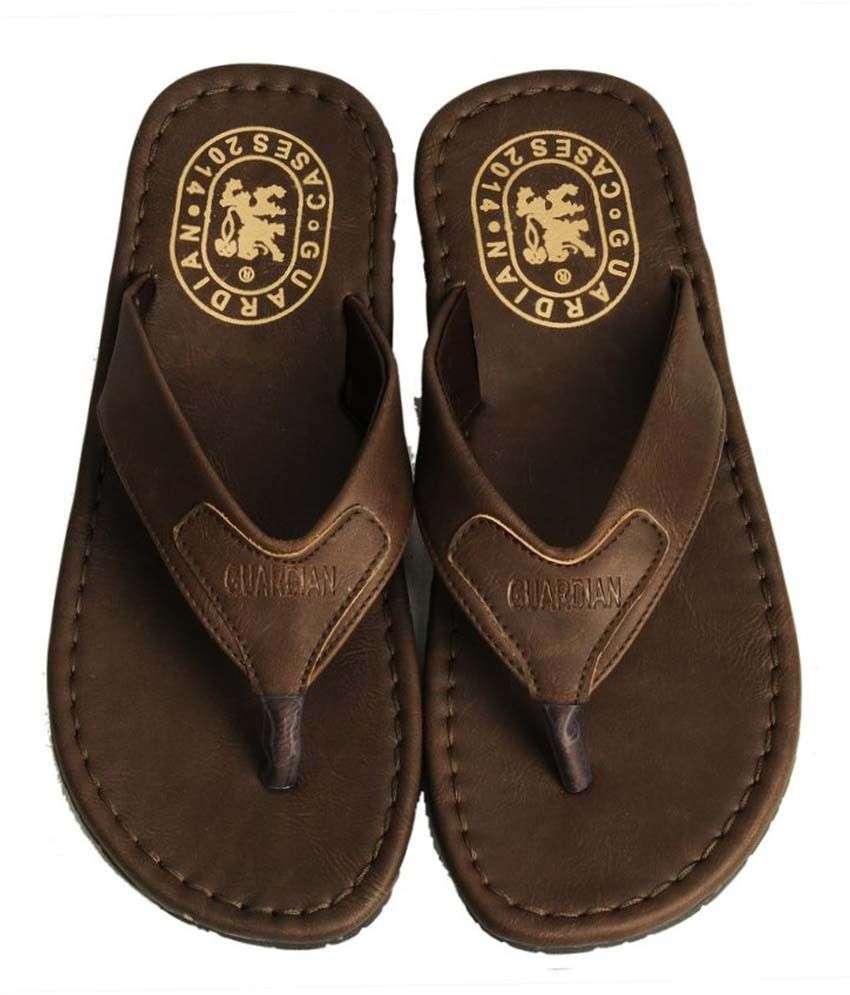 Guardian Brown Leather Flip Flops For Men Price in India