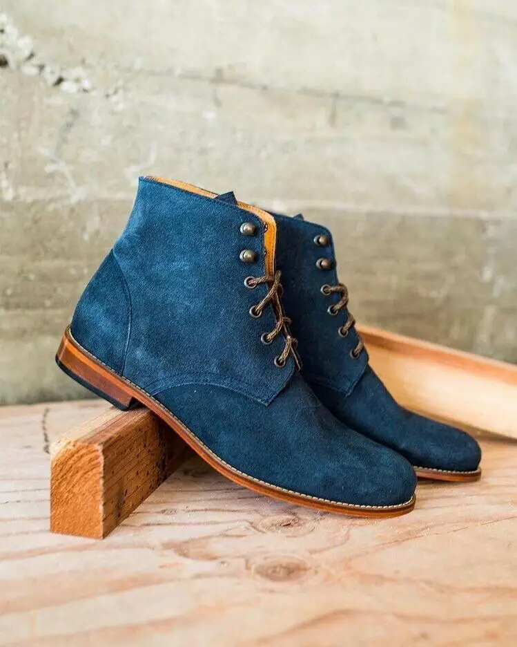 Handmade Blue Suede Leather Chukka Boots for Men