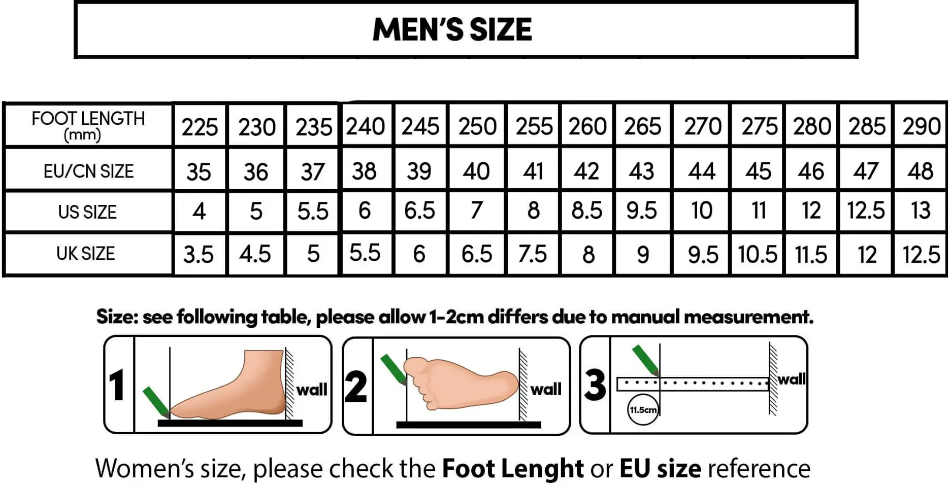 Indestructible Shoes Size Chart