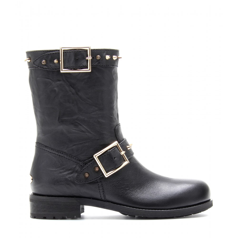 Jimmy Choo Dash Leather Biker Boots with Studs in Black