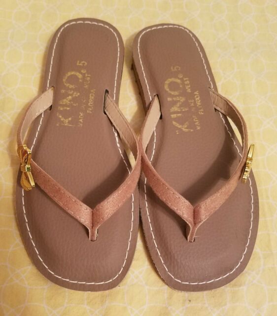 KINO Key West sandals brown taupe tan gold bow size 5