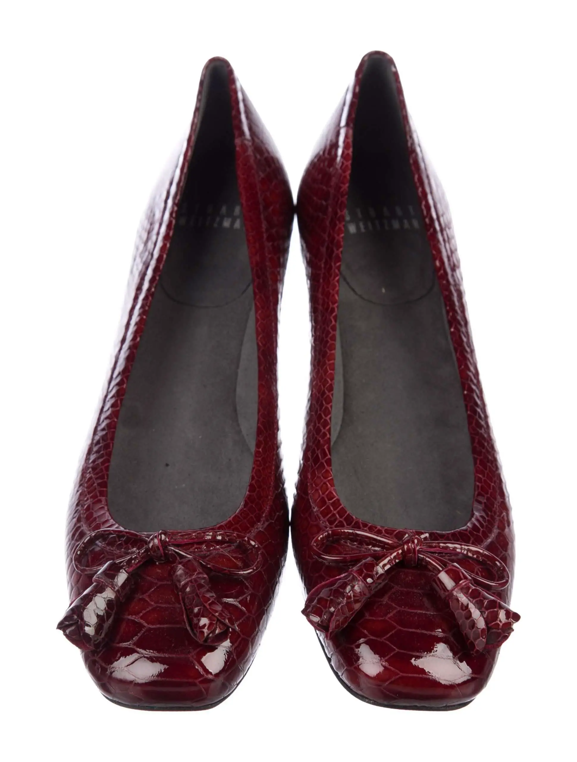 Maroon embossed leather Stuart Weitzman flats with square ...