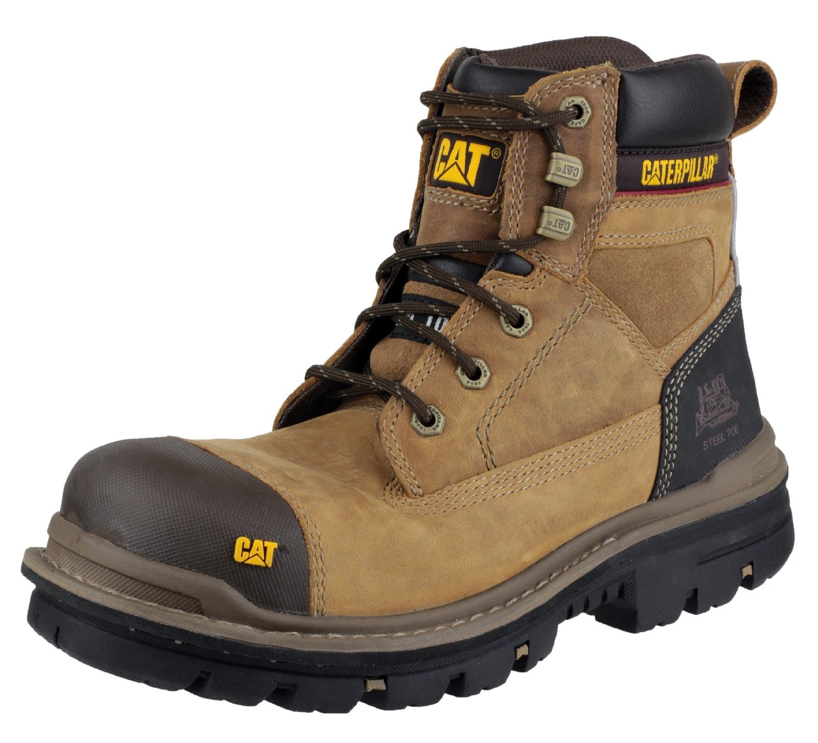 Mens CAT Caterpillar Gravel Steel Toe Cap Safety Work Boots Black Beige ...