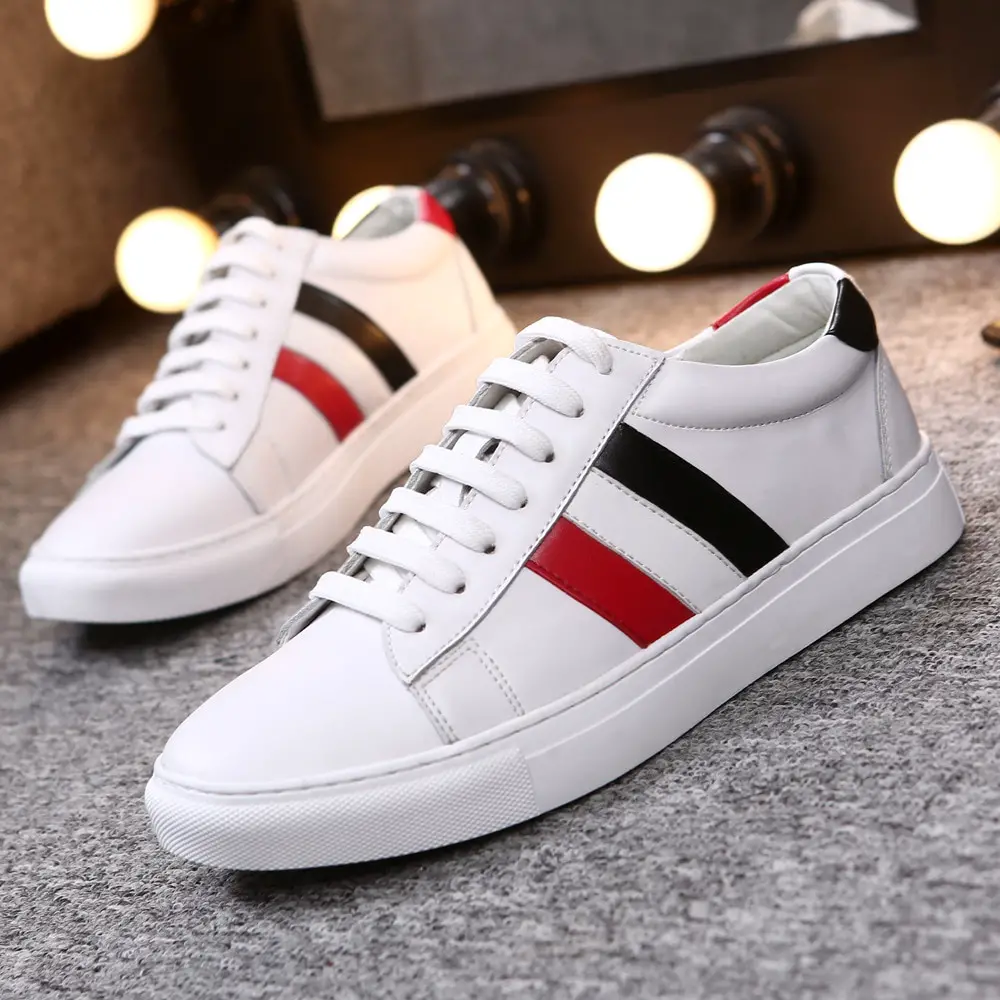 New White Shoes for Men Genuine Leather Sneakers Large Size Lace up ...