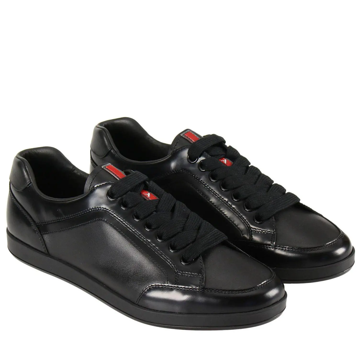 Prada Leather Sneakers Shoes Men in Black for Men