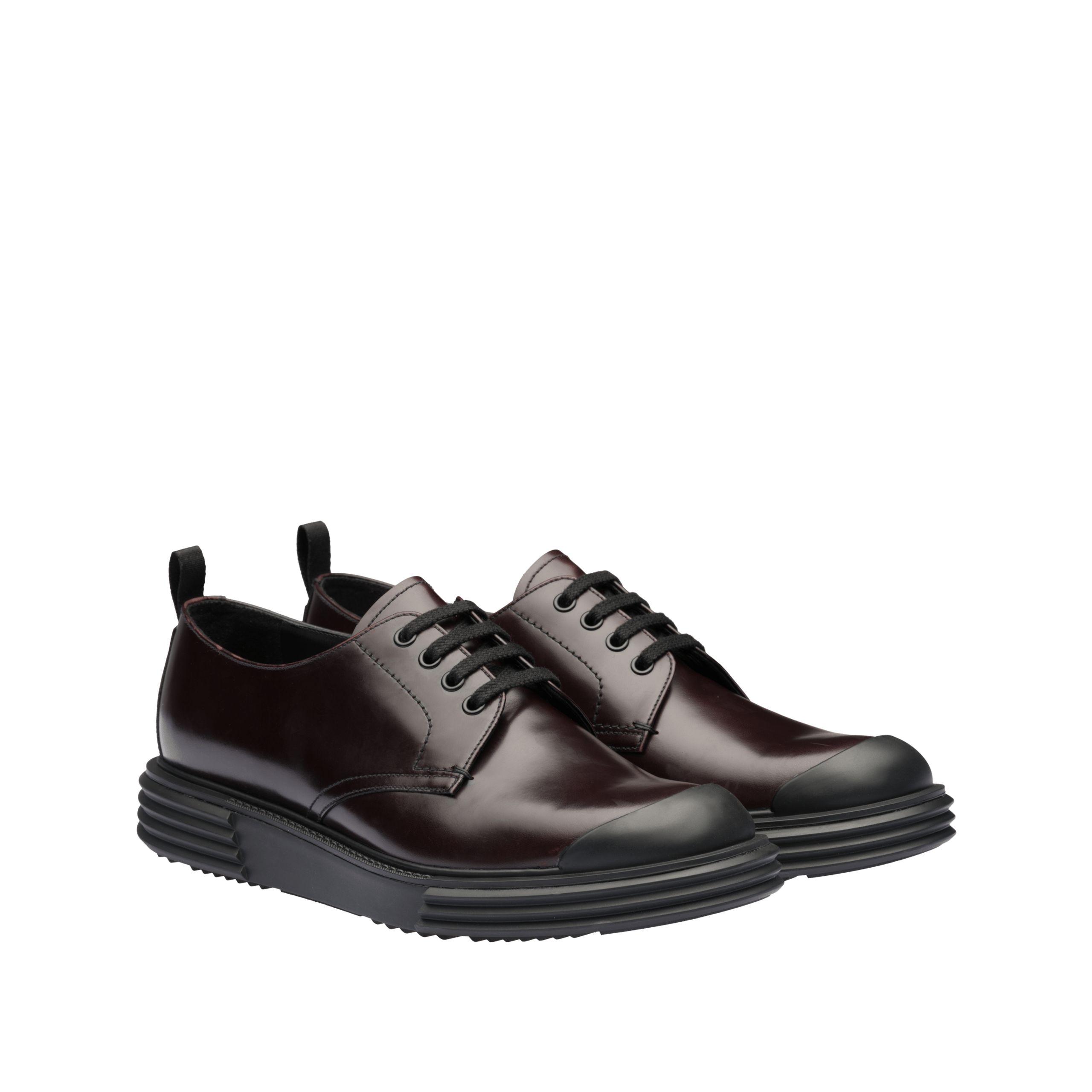 Prada Opaque Leather Derby Shoes in Black for Men