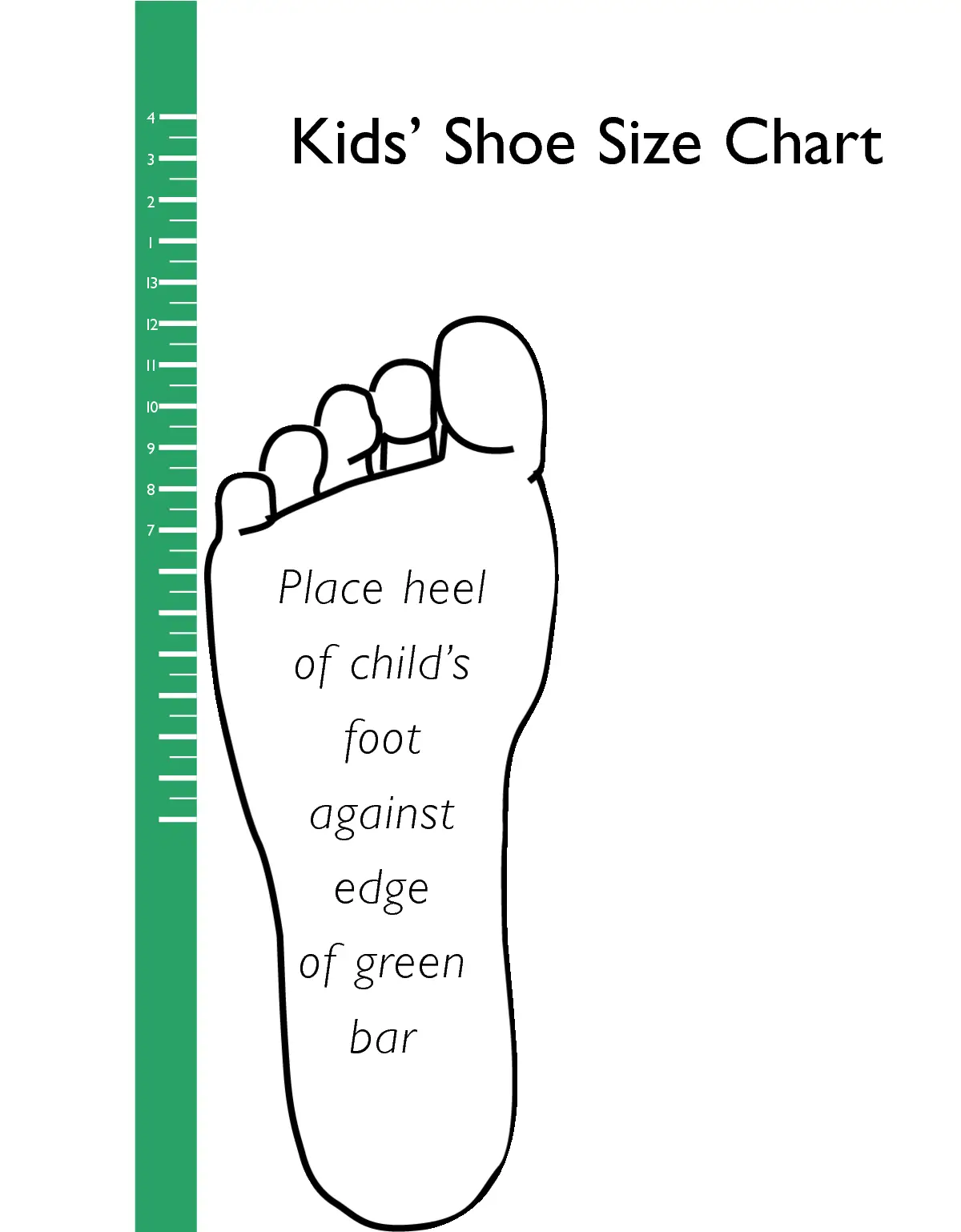 printable kids shoe size chart