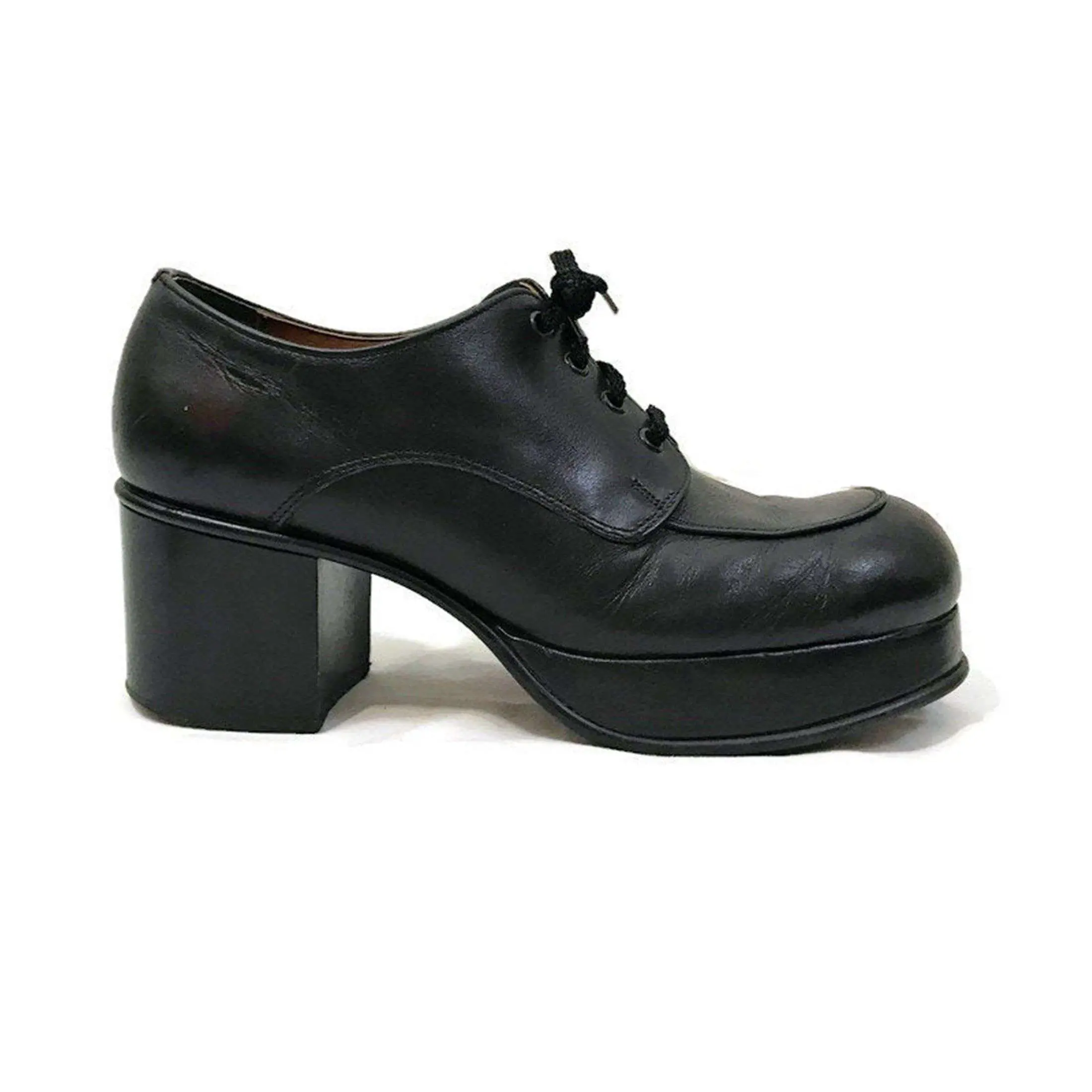 RESERVED Vintage Platform shoes Mens 1970s Black leather ...