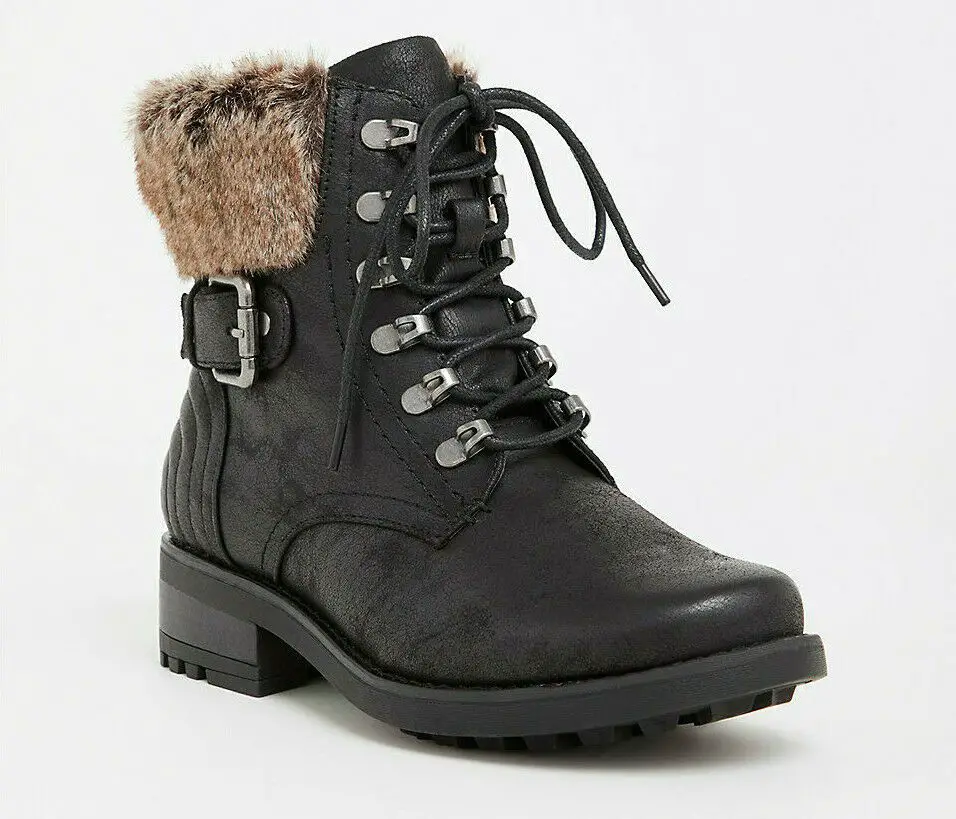 Size 12 WIDE Torrid Black Faux Fur Hiker Winter Boots Boot Shoes Womens ...