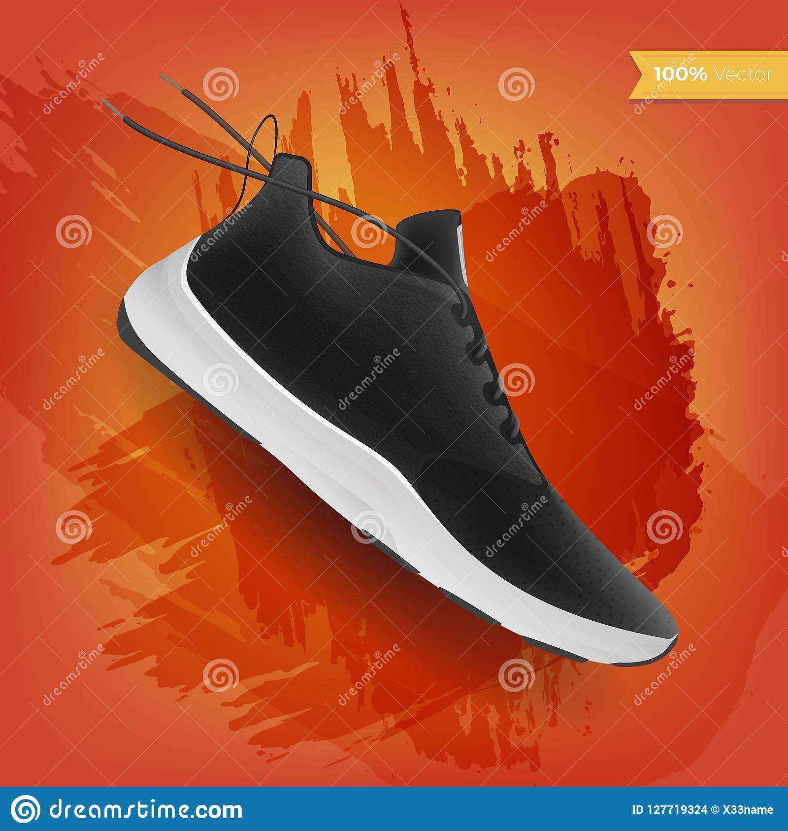 Sneakers On Abstract Background, Realistic Style. Sports ...