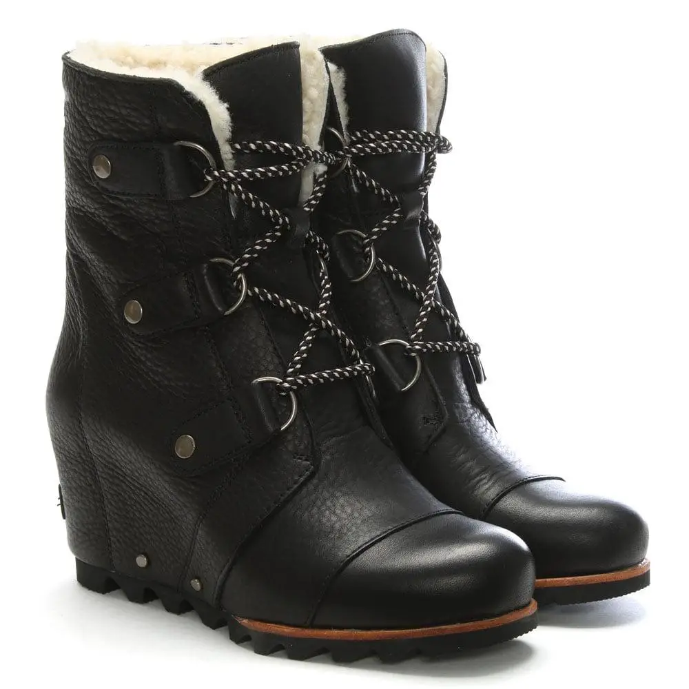 Sorel Joan Of Arctic Black Leather Wedge Boots