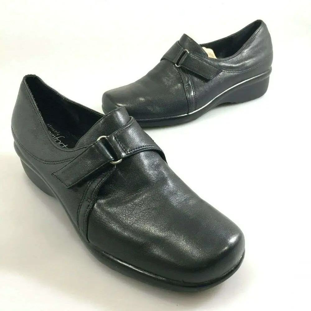 Strictly Comfort Womens 9 M Black Leather Loafers Shoes 1 ...