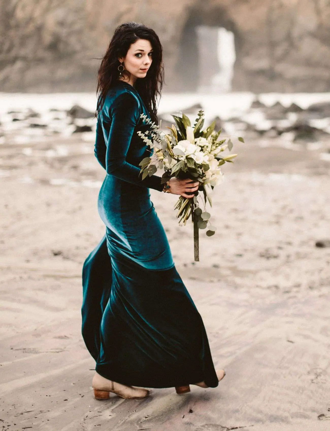 The Bride Wore a Teal Velvet Wedding Dress in this Big Sur ...