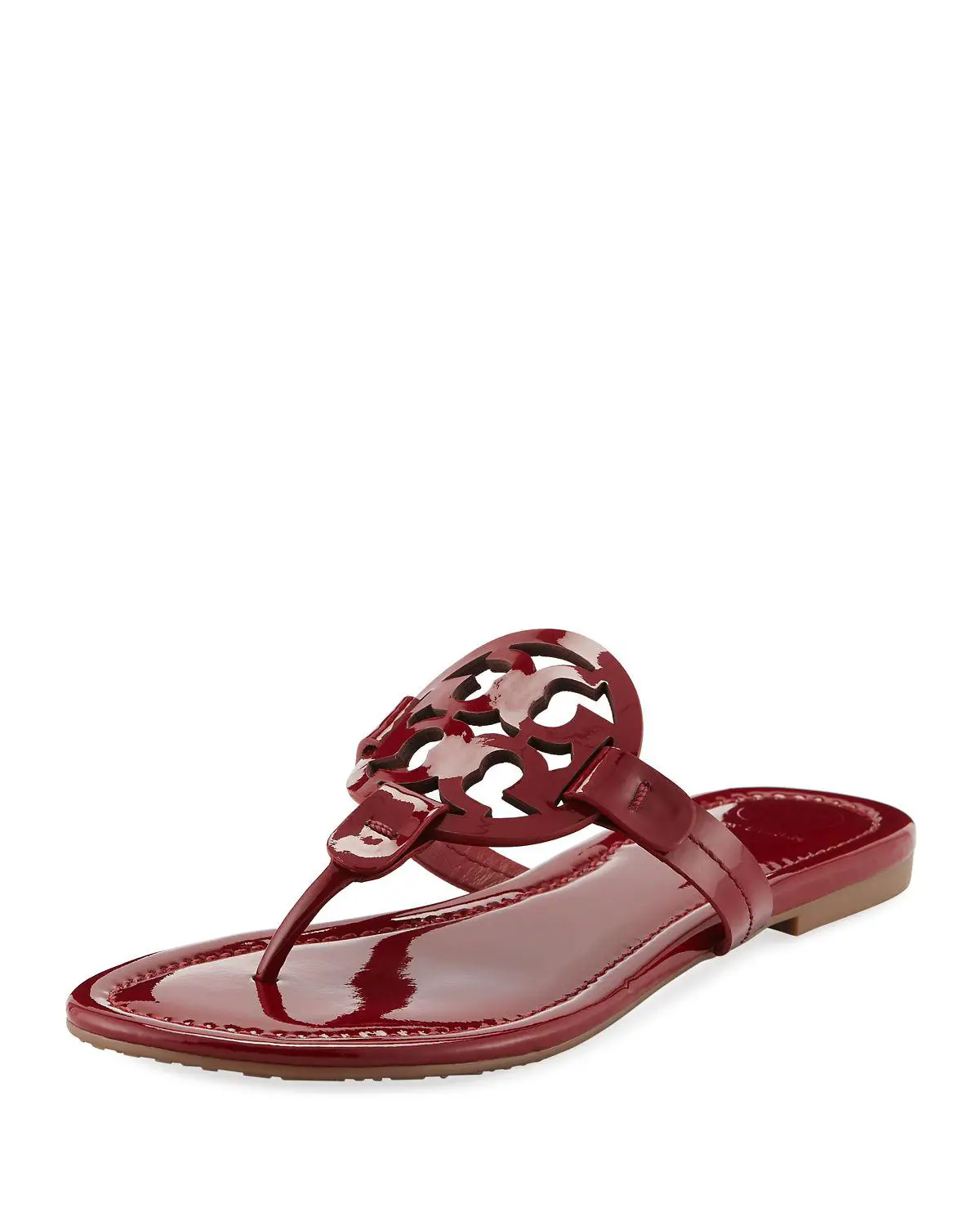 Tory Burch Miller Medallion Patent Leather Flat Thong Sandals in Dark ...