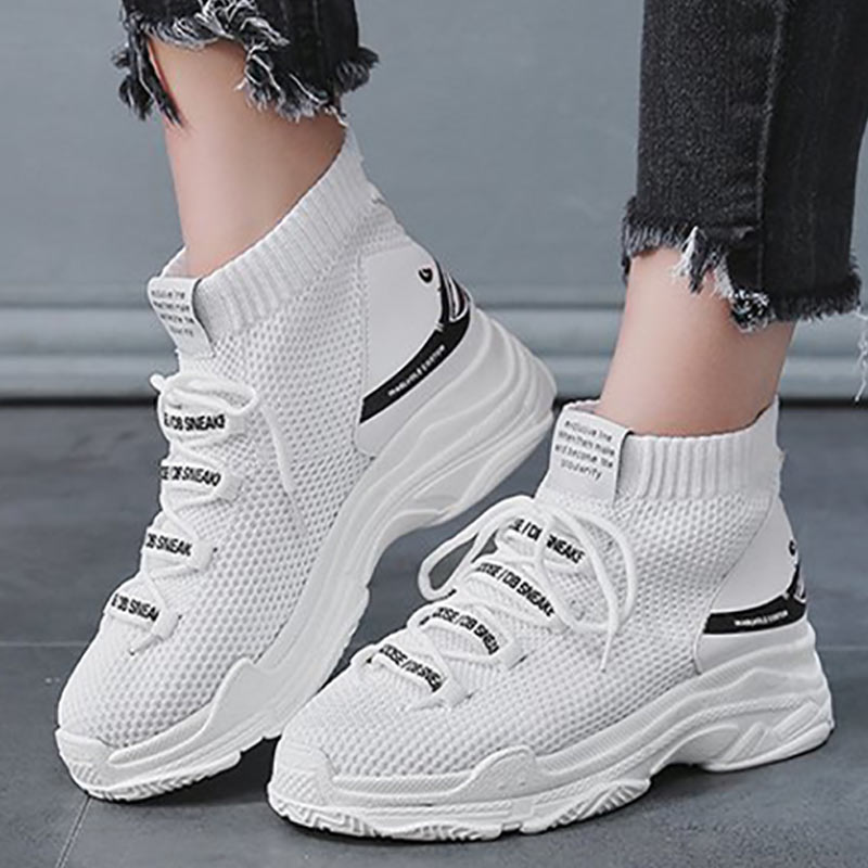Women Platform Sneakers White Chunky Sneakers High Top Wedge Shoes for ...