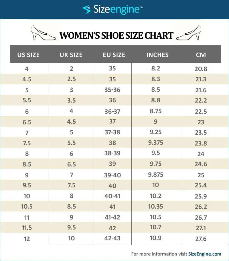 Women Shoe Size Chart US UK EU Conversion Guide