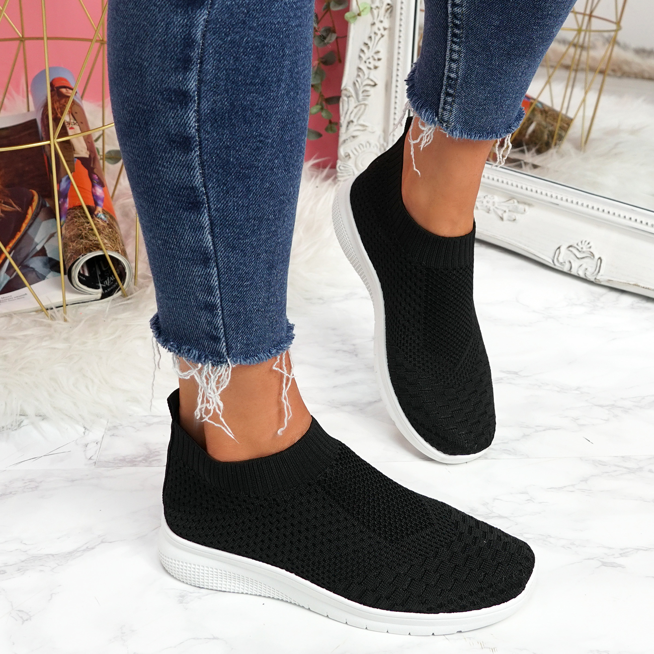 WOMENS LADIES SOCK SNEAKERS WALKING TRAINERS CYCLING WOMEN SHOES SIZE ...